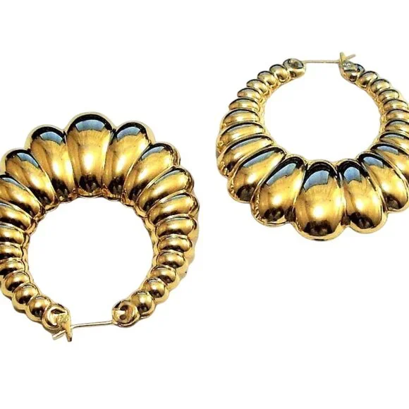 1 7/8 Inch 45mm Shrimp Hoop Gold Tone Pierced Post Earrings